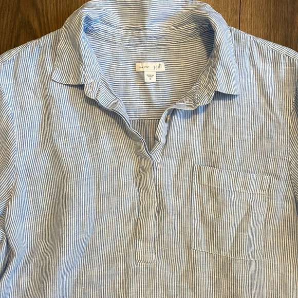 J Jill | Linen Pinstripe Tunic Cover Top - Picture 2 of 9